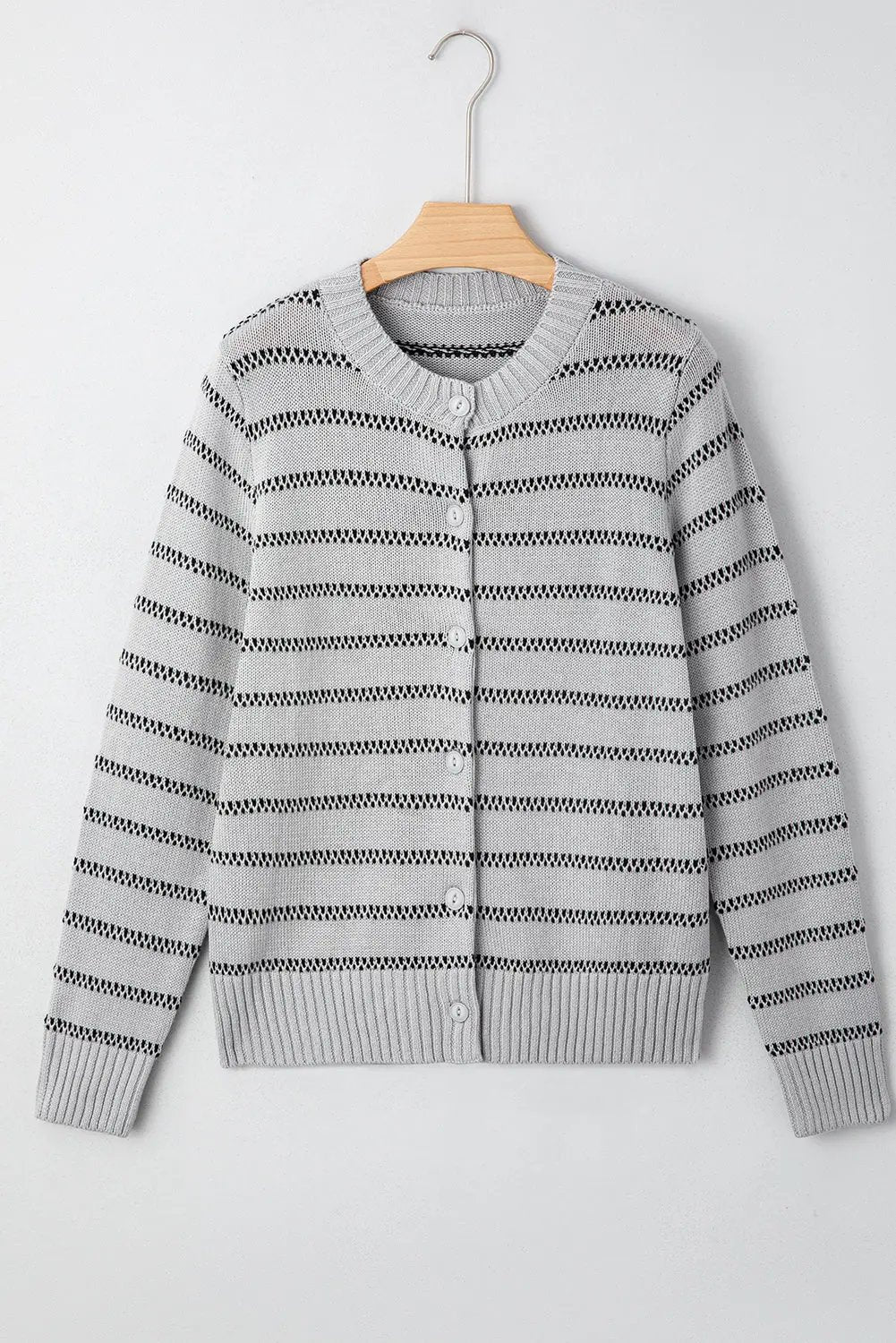 Gray Stripe Button Front Ribbed Trim Short Cardigan Dear-Lover Dropshipping
